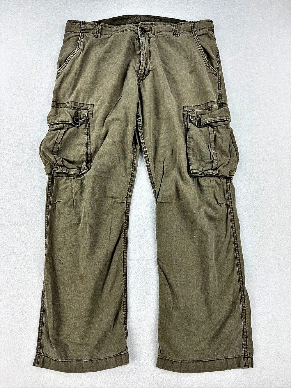 Vintage Y2K Old Navy Olive Green Hue Linen Blend Baggy Cargo Pants Men Sz 36x30